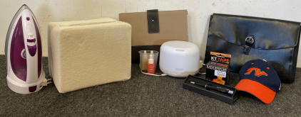 Miscellaneous Lot Including; Working Sunbeam Iron, Diffuser And Oil Blends, Block Pillow And More