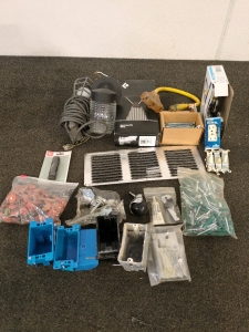 Light Switches, Socket Boxes, Work Light Plastic Cap Roofing Nails, Ribbed Plastic Anchors And Screws, Castor Wheels