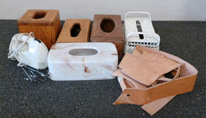 Tissue Dispenser Boxes, Electric Mixer, and Scrap Leather