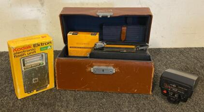 Vintage Kodak Movie Camera In Original Hard Case With Film And Flash Unit
