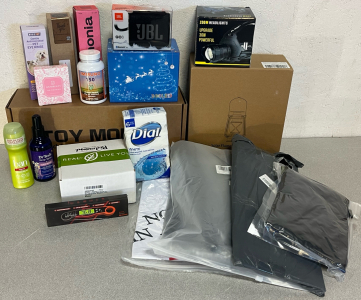 2 Set Electric Blaster Guns, 2 Set Outdoor Solar Hanging Lanterns, LED Headlamp, JBL GO3 Speaker, Hygine / Toiletry Products, Grim Reaper Costume & More