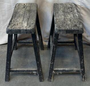 (2) Matching Wood Stools / 18&rdquo; L x 9&rdquo; W x 24&rdquo; H