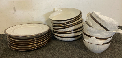 Dash Of That Brown And White Dish Set, Including Plates, Bowls, And Rounded Plates