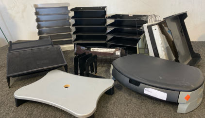 Desk Necessities, Including Various File Organizers, Baskets, Drawers, Binders And More