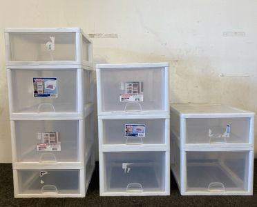 Set Of (9) Plastic Sterilite Stackable Drawers