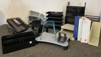 Office Supplies, Including; File Organizers, Binders, Book Ends, Hole Punch And More