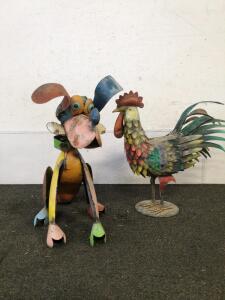 Multicolor Chicken And Dog Metal Statues