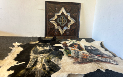 Vintage Wall Decor And Cow Hide Wolf And Native American Tapestry