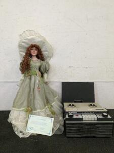 Hitachi Reel To Reel Recorder And An Antique Duck House Doll 0905/5,000 Made Marlene With Certificate Of Authentication