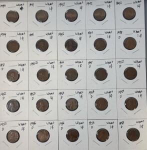 (25) Wheat One Cent Pennies
