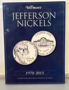 Full Warman's Collector's Jefferson Nickels Folder, designed to store Jefferson nickels minted between 1970 and 2015
