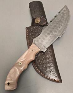 Handmade Damascus Steel Hunter Tracker Knife With Custom Handle And Leather Sheath