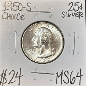 1950-S MS64 CHOICE SILVER WASHINGTON .25c
