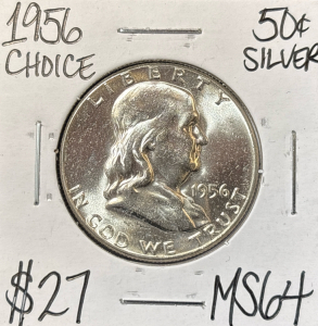 1956 MS64 CHOICE SILVER FRANKLIN .50c