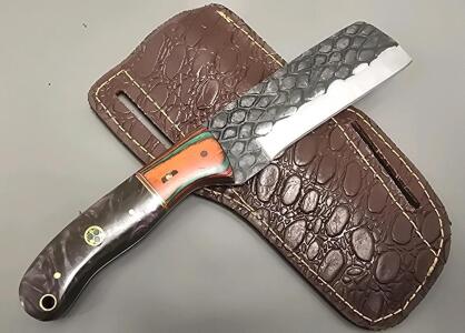 Hand Made Carbon Steel Cowboy Bull Cutter, Full Tang, Leather Sheath- Brand New