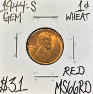 1944-S MS66RD RED GEM WHEAT COPPER CENT