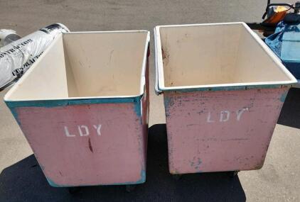 2 Industrial Fiberglass Rolling Trash Carts 36"x39"x34"