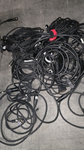 (Off-Site) Assorted Length audio cables, and Husky Box Of Assorted adapters. PLEASE check photos.