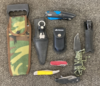 Assorted Knives, Mulit-Tool, Flashlight, & Small Saw