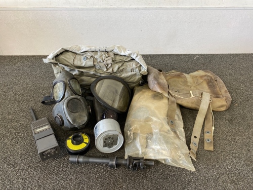 (3) Vintage Gas Masks, Radio, and More