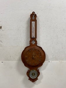 Wooden Hanging Barometer/ Clock 34”