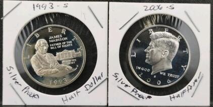 (1) 1993-S Bill of Rights Commemorative Silver Proof Half Dollar & (1) 2006-S Kennedy Silver Proof Half Dollar