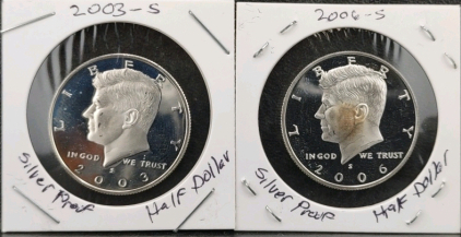 (1) 2003-S Kennedy Silver Proof Half Dollar & (1) 2006-S Kennedy Silver Proof Half Dollar