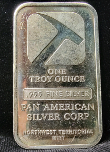 One Ounce Pure Silver Bar w/Pan American Silver Corp branding
