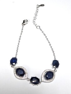 Silver Blue Sapphire 6Ct 7.5" Bracelet
