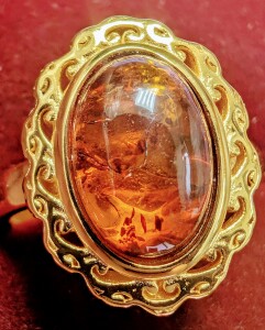 Silver Amber Adjustable Ring