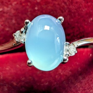 Silver Chaceldony & Natural Diamond Ring