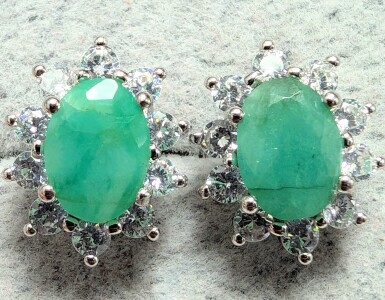 Silver Emerald & Cz Earrings