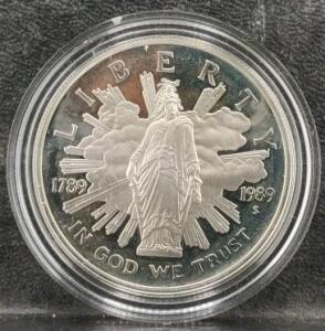 1989 S USA Thomas Crawford House of Repres Mace Proof SILVER Dollar Coin