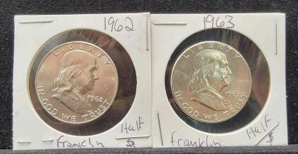 (2)Franklin Silver Half Dollars