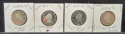 (4) Silver Proof Quarters, some state