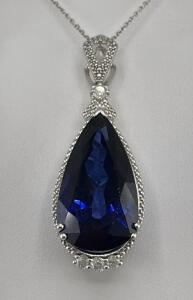 Lab Grown Sapphire Pendant Necklace, 26.85ct, 925 Sterling Silver, Serial K88-E7/B31325-09