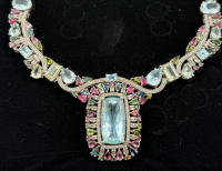 Sterling Silver Necklace with Aquamarine, Tourmaline & Diamond, 925 Silver, 75.8ct Aquamarine - 4