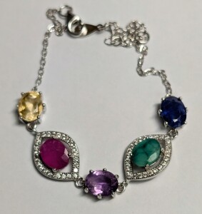 Silver 5G Ruby, Sapphire, Emerald, Amethyst Bracelet