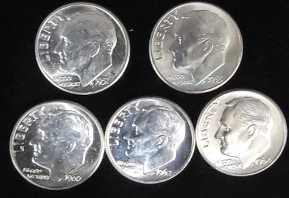 (5) Silver Dimes: 1951, 1955, 1960, 1962 and 1964