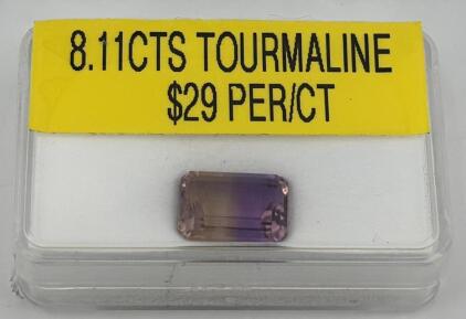 8.11 Carat Bicolor Tourmaline Gemstone, Rectangular Step Cut
