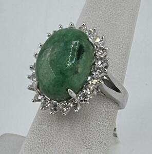 Emerald Ring with Sapphire Accents, 13.00ct Green Beryl, Sterling Silver