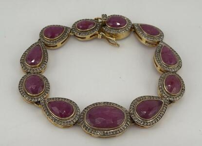 Ruby Corundum Bracelet, 23.00ctw, Sterling Silver/Gold Overlay