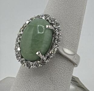 Sterling Silver Ring with 10.00 ct Dyed Green Beryl (Emerald), GGA Certified