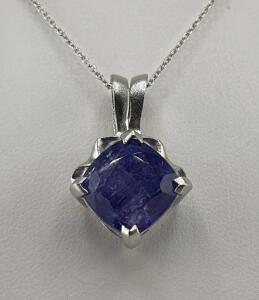 Tanzanite Zoisite Pendant Necklace, 8.17 ctw, 925 Sterling Silver