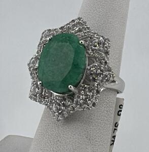 Sterling Silver Ring, Emerald 9.50 ct, Sapphire Corundum 2.30 ct, Serial: GGAC8038