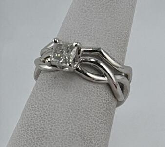 18K White Gold Diamond Wedding Set, 0.90 ctw, Princess Cut, Serial 00715202068
