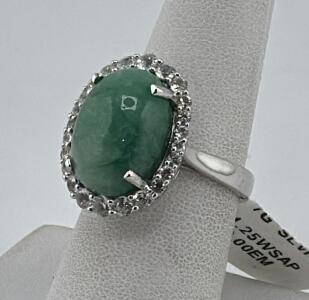 Dyed Green Beryl Emerald Ring, 10ct, 925 Sterling Silver, Serial K15-J9/B47923-02