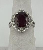 Ruby Corundum Ring with Diamonds, 6.35 ct, Sterling Silver - 2