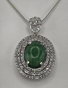 Emerald and Sapphire Necklace, 925 Sterling Silver, Appraised $2,385