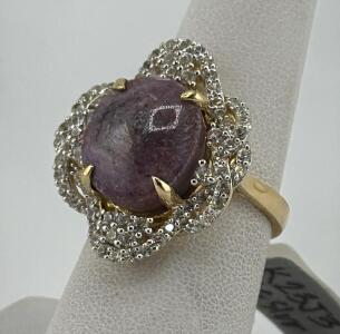 Genuine Ruby Ring, 19.96 ctw, Yellow Gold Plated Silver, GLA Certified